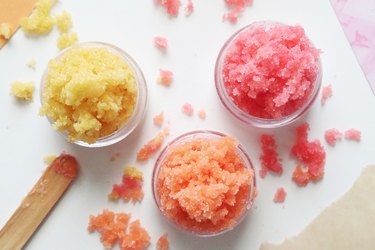 DIY piña colada, orange and strawberry lip scrubs in jars