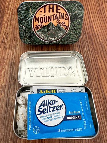 First aid kit in camping tin