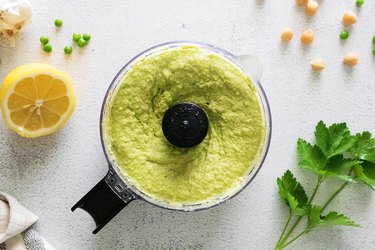 Green pea hummus in food processor