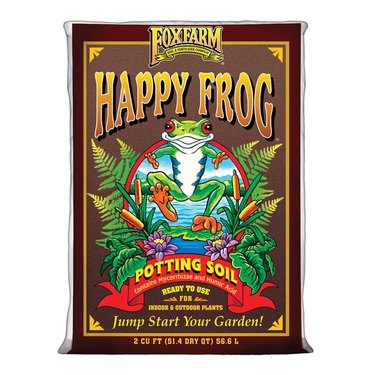 Fox Farm "Happy Frog" potting soil, displayed on a white ground
