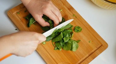 chopping spinach