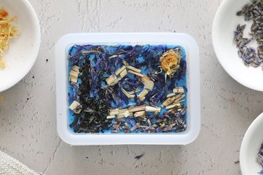 Pressed flower soap in a mold