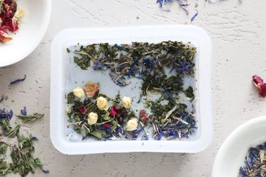 Pressed flower soap in a mold
