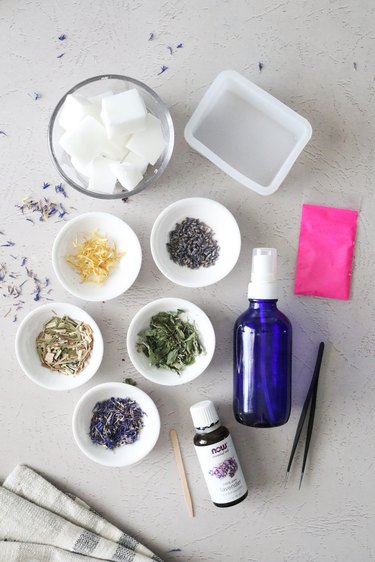 Supplies for pressed flower soap
