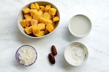ingredients for mango coconut smoothie