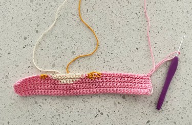 Flat lay of crochet project in progress