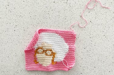 Pink crochet panel of Sophia on "The Golden Girls"