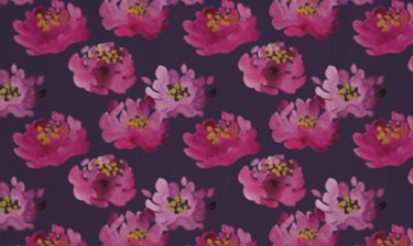 Painted purple flowers on navy background