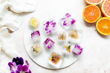 flower ice cubes on a tray