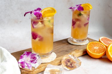 Citrus Spritz Cocktail With Flower Ice Cubes.