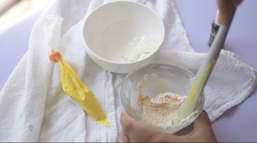 Coloring macaron batter into yellow, tan and brown