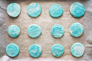 Marbled sugar cookies on a baking sheet