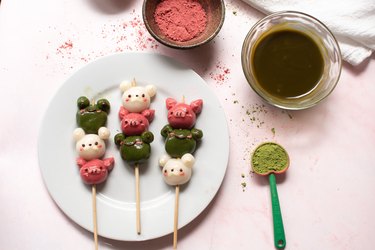 Skewered animal dango on a plate