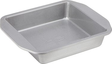 Eight-inch square nonstick cake pan from USA Pan, shown on a white ground