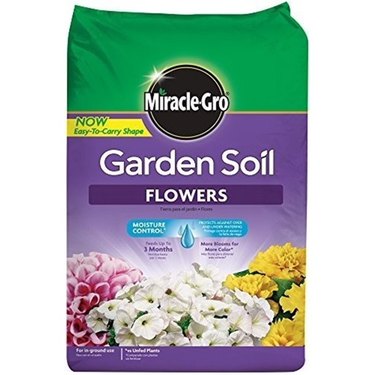 Bag of Miracle-Gro soil for flowers