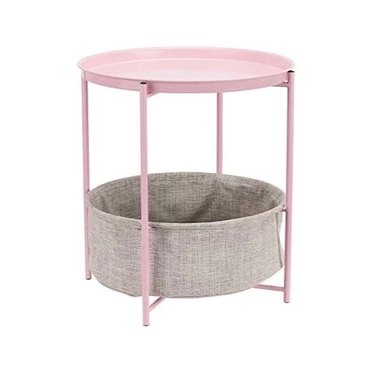 Amazon Basics Round Storage End Table - Dusty Pink With Heather Grey Fabric