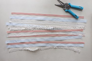 Various strips of red, white, and blue ribbon