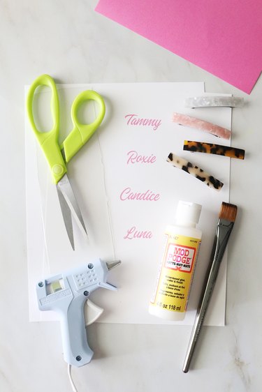 Supplies for Barbie script name hair clips