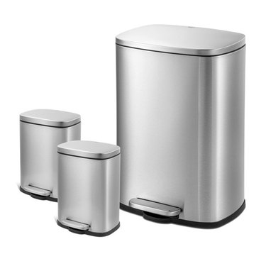 Qualiazero Stainless Steel Trash Can Set in Silver
