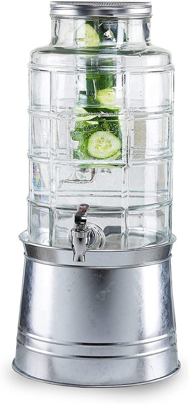 Decorative Glass Pedestal Beverage Dispenser with Stainless Steel