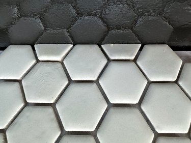 Section of white hexagonal tiles