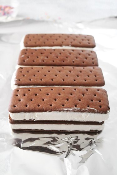 Ice cream sandwiches on aluminum foil