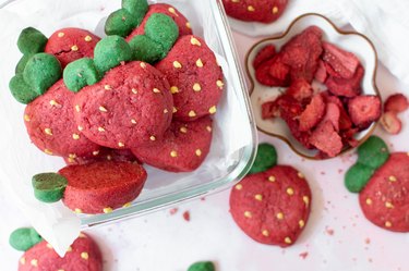 Strawberry cookies on a pink background