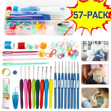 57-Piece Crochet Hooks Tools Knitting Kit & Sewing Accessories, Portable, 16 Sizes