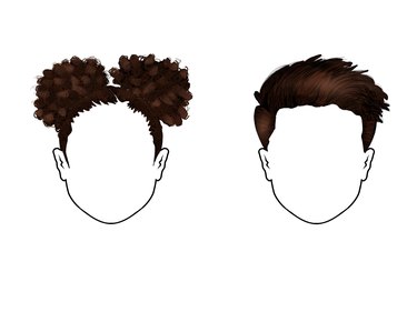 Completed hairstyles on two outlined heads