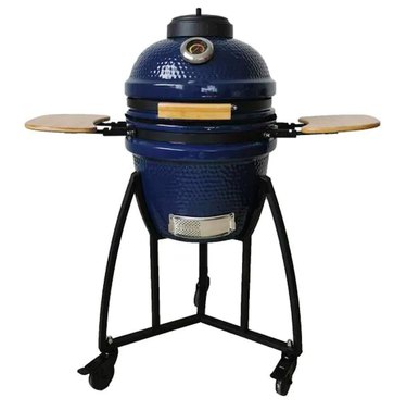 Kamado 133 sq. in. Cooking Surface Charcoal Grill and Smoker With Electric Starter and Grill Cover in Blue