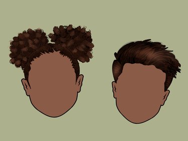 Drawings of two heads with curly hairstyle on left and straight short style on the right
