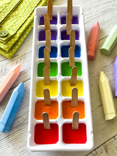 ice cube tray filled with different colors