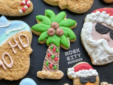 Palm tree cookie decorated for Christmas
