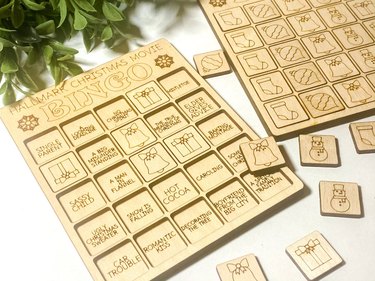 Wooden Hallmark movie bingo board