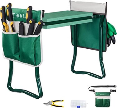 XCSOURCE foldable garden stool and foam kneeler with tool bags and free shears.