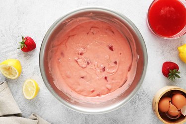 Strawberry lemonade cake batter with strawberries