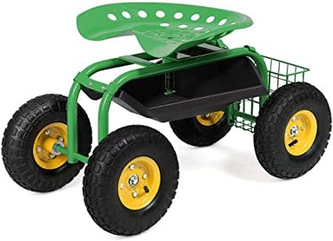 Goplus rolling garden cart with 360 degree swivel seat plus a tool tray.