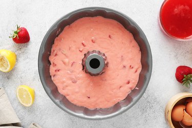 Strawberry lemonade cake batter in a Bundt pan