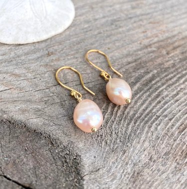 Pair of pink pearl dangle earrings