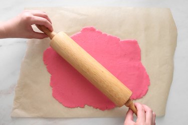 Pink sugar cookie dough for Barbie box cookies