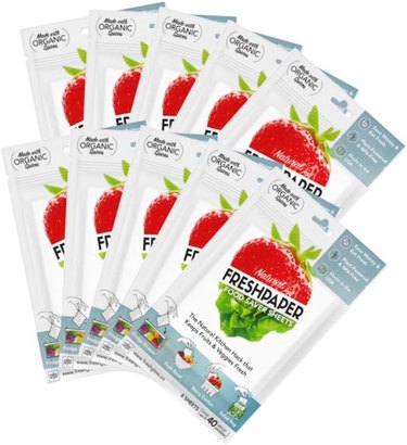 Ten packs of fresh paper with photo of strawberry and lettuce