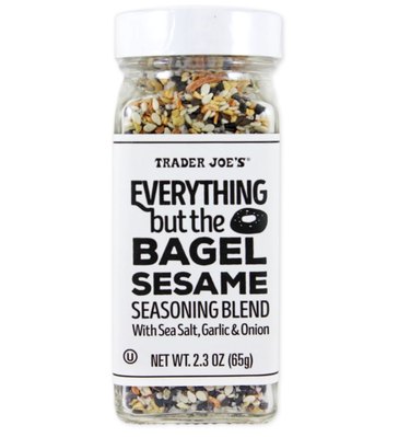 A glass spice jar of Trader Joe's Everything but the Bagel Sesame Seasoning Blend can season barbecued foods all summer long.