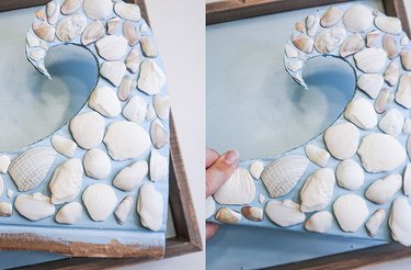 Side-by-side image of cardboard wave with extra outer edge unfolded and then folded