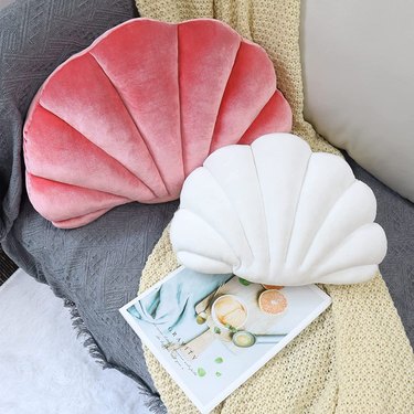 Pink and white seashell pillows