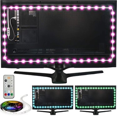 TV with LED light strip attached to the back