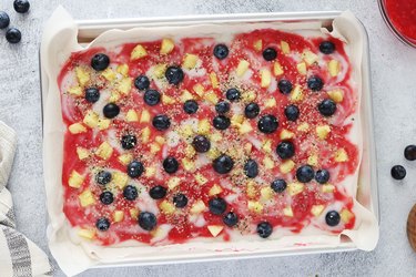 Berry vanilla yogurt bark with pineapple and blueberries