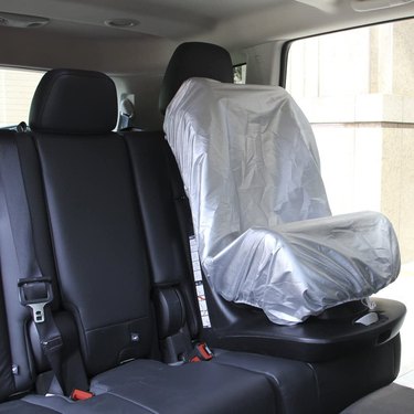 OxGord Car Seat Sunshade being used in the back seat of a car.