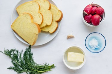 ingredients for radishes with dill butter tea sandwiches.