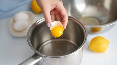 egg yolks in stainless steel pot