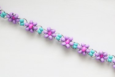 Purple, pink and turquoise beaded daisy chain bracelet